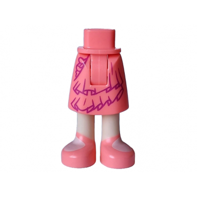 mini doll hips and skirt mid-length with molded light nougat legs and printed dark purple layers and ruffles and coral sandals pattern - thick hinge