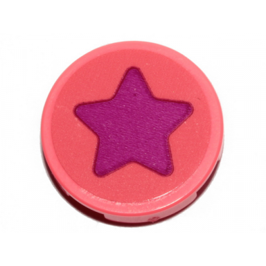 coral tile round 2 x 2 with bottom stud holder with magenta star pattern sticker - set 70828