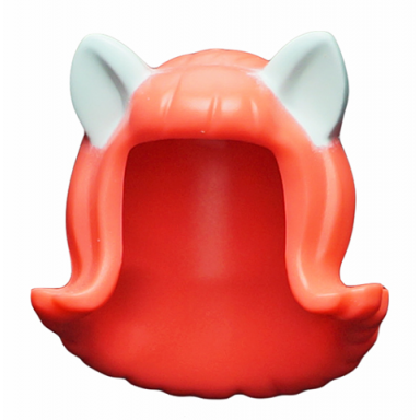 coral minifigure hair female mid-length flipped ends short bangs with light aqua cat ears pattern