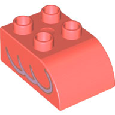coral duplo brick 2 x 3 slope curved with lavender feathers pattern on both sides