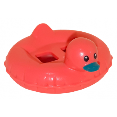 coral minifigure swim ring floatie duck inflatable with black eyes and dark turquoise bill pattern bam