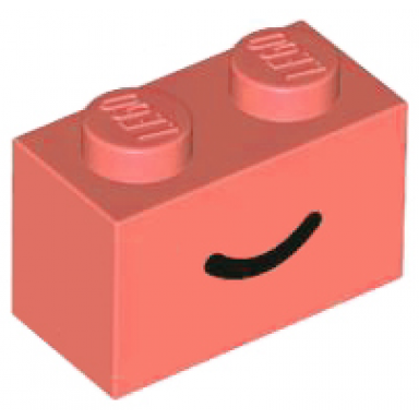 coral brick 1 x 2 with black smile curved line pattern