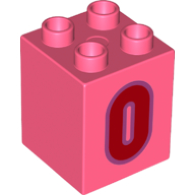 coral duplo brick 2 x 2 x 2 with red number 0 with medium lavender outline pattern