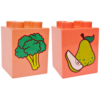 coral duplo brick 2 x 2 x 2 with green and lime broccoli pear pattern