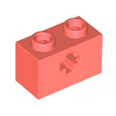 coral technic brick 1 x 2 with axle hole