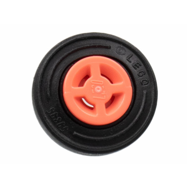 coral wheel 8mm d x 6mm with slot with black tire 14mm d x 4mm smooth small single with number embossed on side 34337 59895