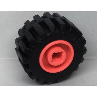 coral wheel 11mm d x 12mm hole notched for wheels holder pin with black tire 21mm d x 12mm - offset tread small wide band around center of tread 6014b 87697