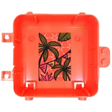 coral container box 3 x 8 x 6 2 3 half back with bunting flower lime palm tree leaves and white stars background pattern sticker - set 41662
