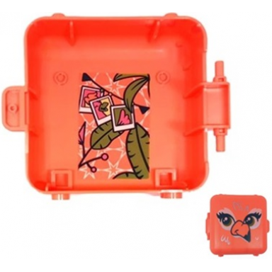 coral container box 3 x 8 x 6 2 3 half front with flamingo bird face and bunting with hanging photos flower lime palm tree leaves and white stars background pattern sticker - set 41662