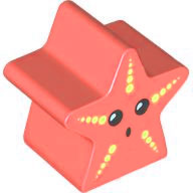coral duplo brick 2 x 2 x 2 1 2 star with starfish sea star with black eyes and mouth bright light yellow dots pattern