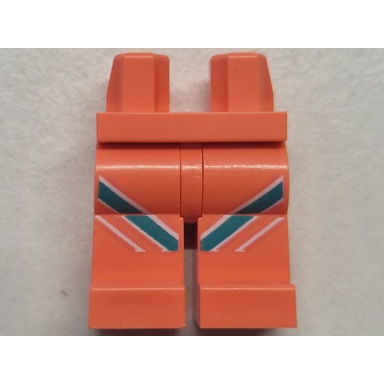 coral hips and legs with dark turquoise and white diagonal stripes pattern