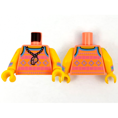 coral torso tank top whistle necklace pattern bright light orange arms with medium lavender and medium azure cuff and triangles pattern bright light orange hands
