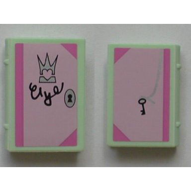 light green minifigure utensil book 2 x 3 with lock and key crown and love notes diary pattern stickers - set 5808