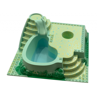 light green baseplate raised scala with pool slide and steps with light yellow stones green grass and plants pattern