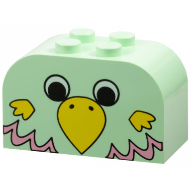 light green slope curved 4 x 2 x 2 double with 4 studs with parrot head pattern
