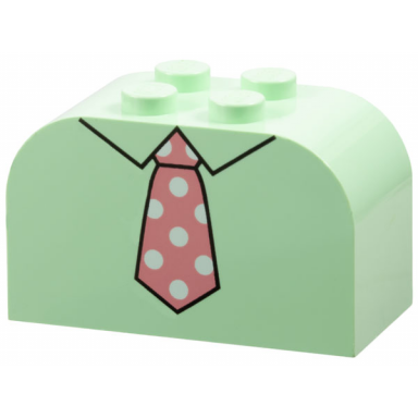 light green slope curved 4 x 2 x 2 double with 4 studs with medium dark pink tie with white polka dots pattern