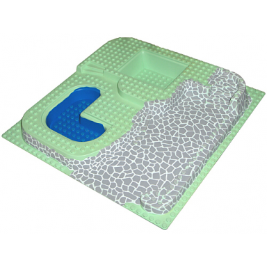 light green baseplate raised 32 x 32 three level with stone ramp and blue pool pattern