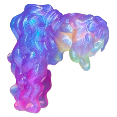 satin trans-light blue minifigure hair female long wavy high back ponytail with marbled satin trans-dark pink pattern