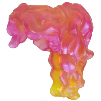 satin trans-dark pink minifigure hair female long wavy high back ponytail with marbled satin trans-yellow pattern 