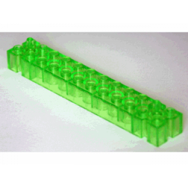 trans-light bright green brick modified 2 x 12 with peg at each end