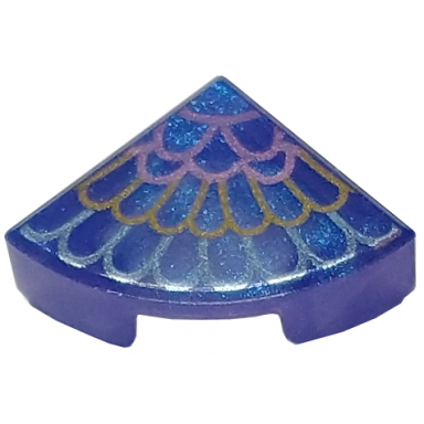 satin trans-purple tile round 1 x 1 quarter with metallic light blue gold and metallic pink feathers pattern