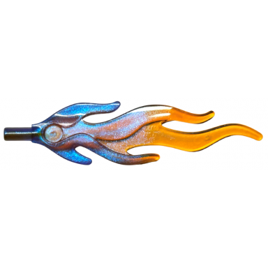 satin trans-purple wave rounded straight large with bar end flame with marbled trans-orange pattern