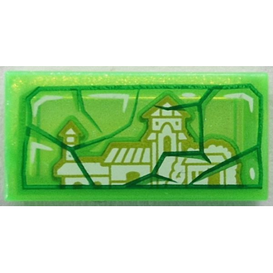 satin trans-bright green tile 1 x 2 with green and bright green cracks and lime and white casa madrigal house top half pattern