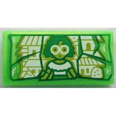 satin trans-bright green tile 1 x 2 with green and bright green cracks lime and white mirabel madrigal mini doll and casa madrigal house bottom half pattern