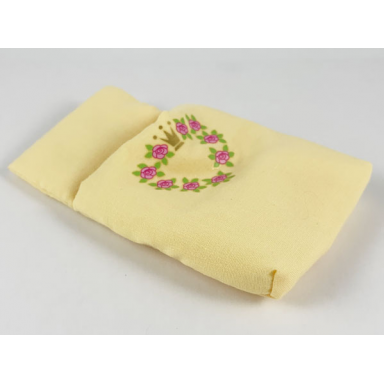light yellow belville cloth pouch child with heart wreath roses and crown pattern