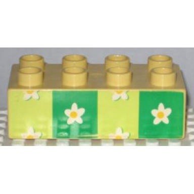 light yellow duplo brick 2 x 4 with flower wallpaper pattern
