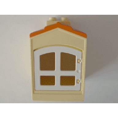 light yellow duplo building with chimney cutout for door window and fixed medium orange shingles with white window 31028c03 31022