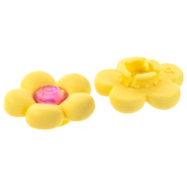 light yellow clikits icon flower 5 petals 2 x 2 small with pin frosted with glued trans-pink center faceted gem