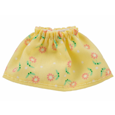 light yellow belville clothes skirt medium with dark pink flowers and white spots pattern