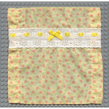 light yellow scala cloth bedspread with lace and yellow ribbon bow with red butterflies pattern