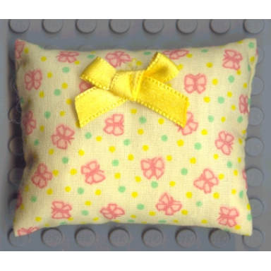 light yellow scala cloth pillow large with yellow bow medium green and yellow dots and red butterflies pattern