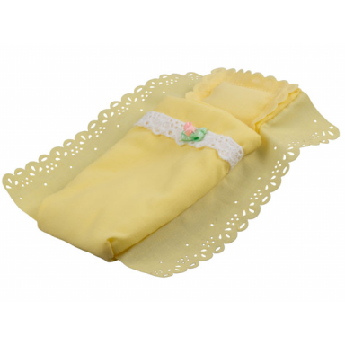 light yellow belville cloth pouch adult with white lace and pink rose pattern