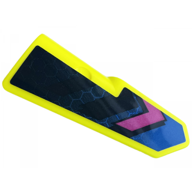 neon yellow technic panel fairing 21 very small smooth side b with blue honeycomb and black and dark pink chevrons pattern sticker - set 42164
