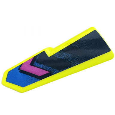 neon yellow technic panel fairing 22 very small smooth side a with blue honeycomb and black and dark pink chevrons pattern sticker - set 42164