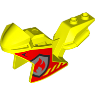 neon yellow motorcycle fairing racing sport bike with red and silver fire logo badge pattern on both sides