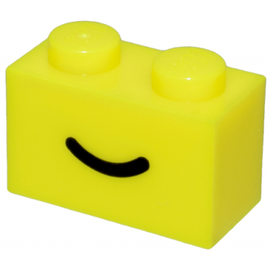 neon yellow brick 1 x 2 with black smile curved line pattern