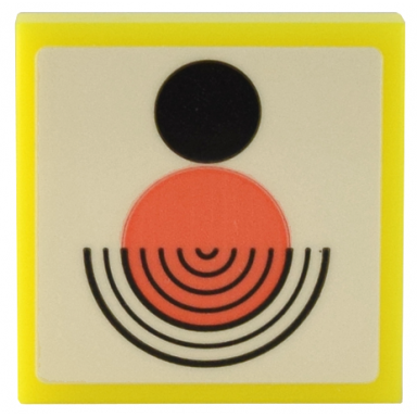 neon yellow tile 2 x 2 with picture with black and coral circles and half circle lines pattern sticker - set 41732