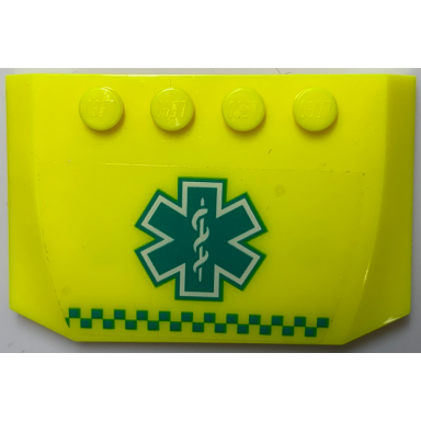 neon yellow wedge 4 x 6 x 2 3 triple curved with dark turquoise emt star of life and checkered stripe pattern sticker - set 60330