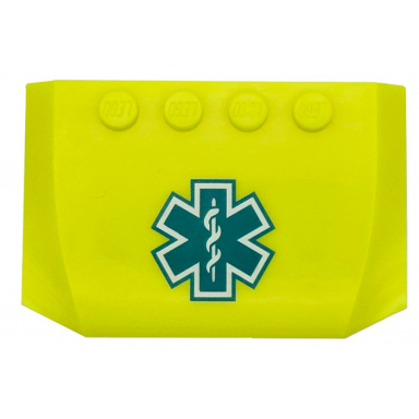 neon yellow wedge 4 x 6 x 2 3 triple curved with dark turquoise emt star of life pattern