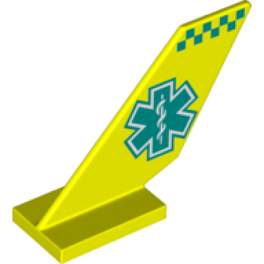 neon yellow tail shuttle with dark turquoise emt star of life and checkered stripe pattern on both sides