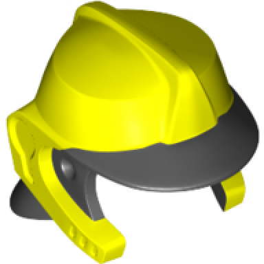 neon yellow minifigure headgear fire helmet with molded black visor and neck protection pattern
