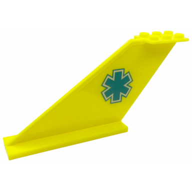 neon yellow tail 12 x 2 x 5 with dark turquoise emt star of life pattern on both sides