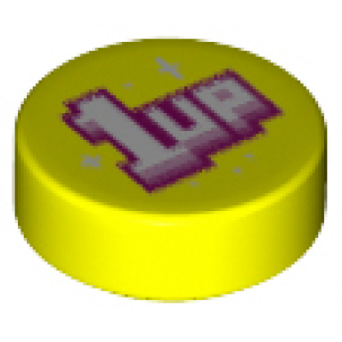 neon yellow tile round 1 x 1 with white sparkles and 1up with bright pink dark pink and magenta outline pattern