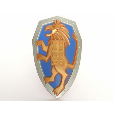 reddish gold large figure shield 2 x 4 brick relief lion with blue-violet and silver pattern