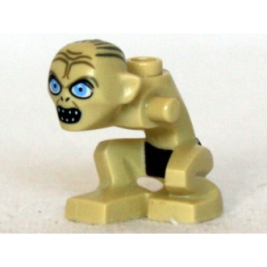 body head gollum right knee forward with dark brown loincloth dark tan wrinkles dark bluish gray hair open mouth and wide eyes pattern