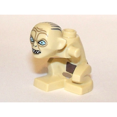 body head gollum right knee forward with dark brown loincloth dark tan wrinkles dark bluish gray hair open mouth and narrow eyes pattern
